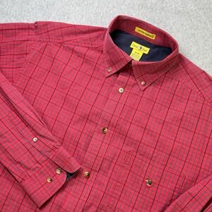 Duck Head Button Down Shirt Red Plaid Long Sleeve Cotton Wrinkle Resistant M